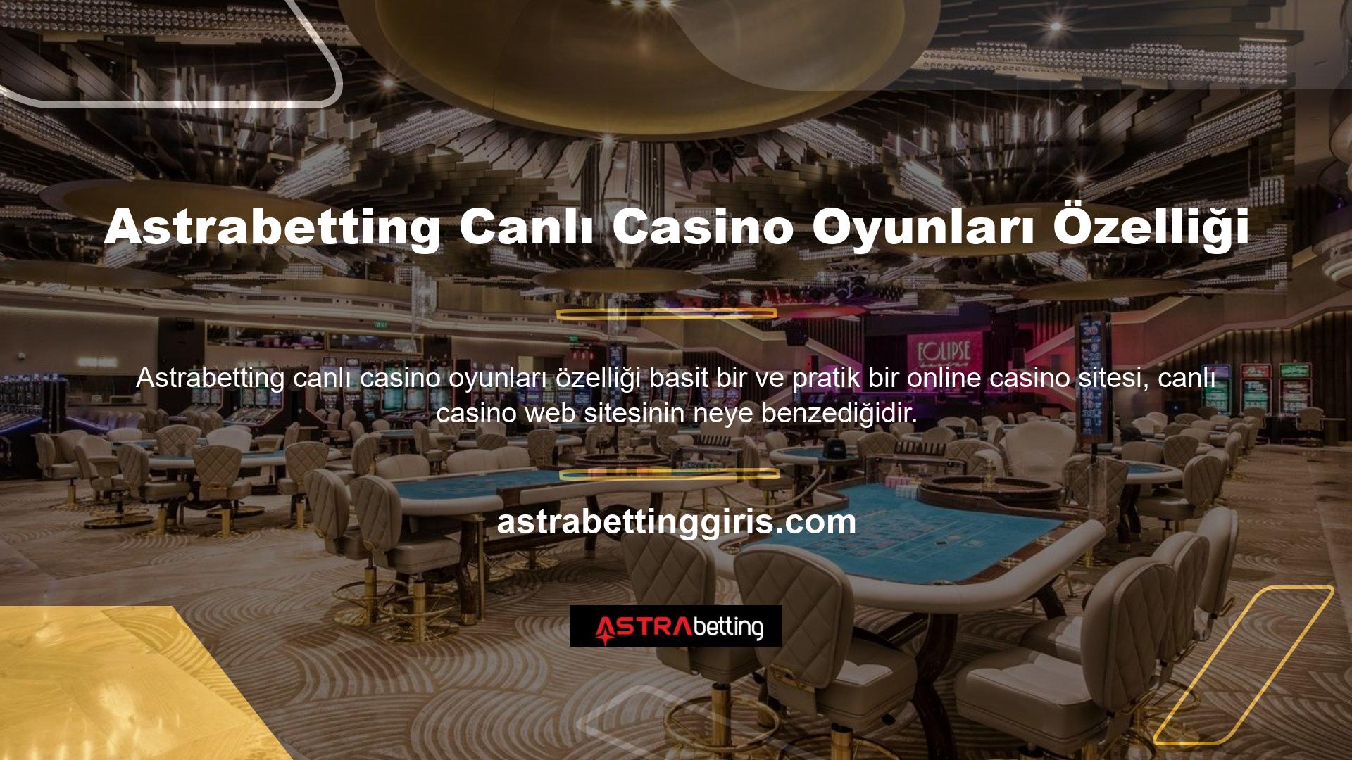 Bu sayfanın tasarımı sayesinde Astrabetting canlı casino oyunlarınız sırasında hiçbir göz yorgunluğu veya kafa karışıklığı meydana gelmez